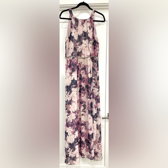 SLNY Womens Halter neck Beaded Embellished Waist Maxi Evening Dress - Picture 3 of 6